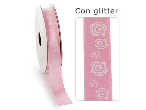 Grossista nastro raso rosa  glitter