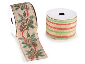 ingrosso nastro natale glitter stampa pigne