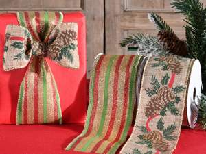 ingrosso nastro natale glitter stampa pigne