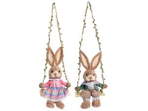 Wholesalers of decorative fiber rabbits on swings