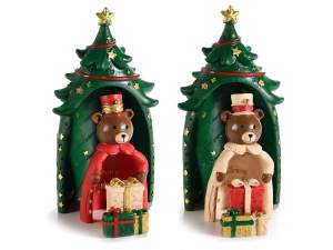 Set 3 decorazioni in resina con albero, Teddy e regali