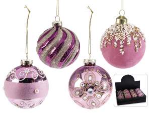 Ingrosso palline di natale rosa glitter strass