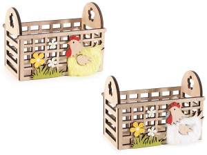 panier de pâques en bois en gros poule