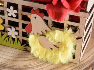 panier de pâques en bois en gros poule