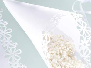Conos de arroz de papel blanco