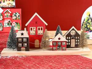 grossiste décorations en bois sapins de Noël LED