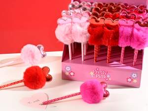 ingrosso penne cuore pompon rosa