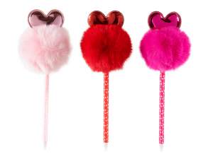 ingrosso penne cuore pompon rosa