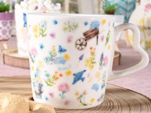 wholesale cup with handle heart flowers
