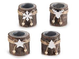 Ingrosso porta candela Natale legno corteccia