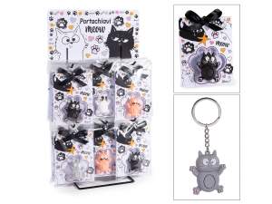 Porte-clés chat en silicone dans une boîte cadeau, une carte