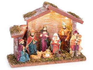 Ingrosso presepe legno personaggi natalizi luci