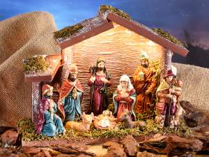 Ingrosso presepe legno personaggi natalizi luci