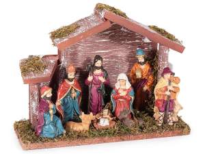 Ingrosso presepe legno personaggi natalizi luci