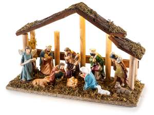 Grossista presepe legnopersonaggi resina luci