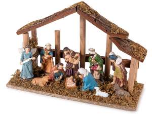 Grossista presepe legnopersonaggi resina luci