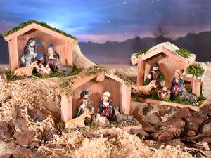 Ingrosso presepe legno Natale personaggi resina