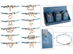 Pulsera de cuerda con signo del zodiaco de metal