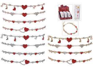 Pulsera metal corazones lacados y pedrería, con tarjeta