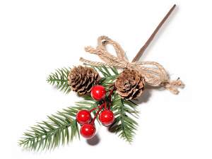 Grossista pick natale pigne bacche fiocco corda