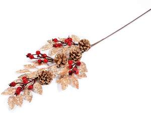 Grossista ramo fglie oro bacche rosse