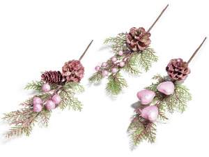 Ingrosso ramo decorativo glitter cuori rosa