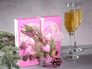 Ingrosso ramo decorativo glitter cuori rosa