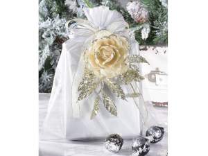 Rosa blanca con purpurina artificial al por mayor