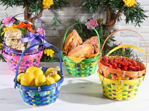 wholesale colored bamboo baskets handle