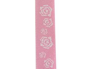 Grossiste ruban satin pailleté rose