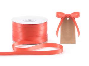 Ruban satin double corail rouge en gros
