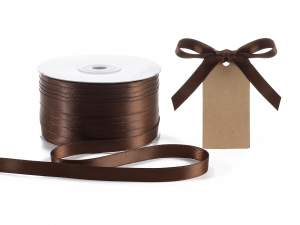 Ruban satin double marron en gros