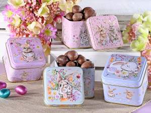 ingrosso scatola porta dolci conigli in metallo