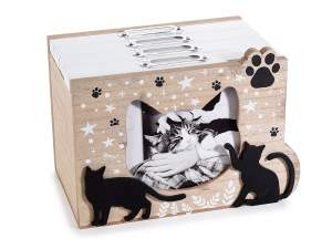 Scatola portafoto in legno con 4 album e decori gatto
