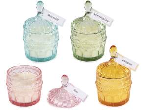 wholesale colored worked glass jar candle