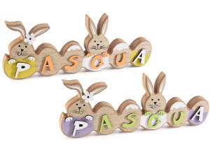 Ingrosso scritta Pasqua legno conigli