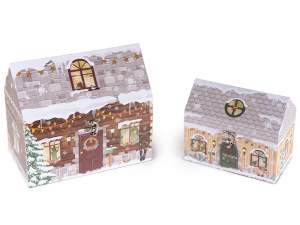 ingrosso scatole in legno a casetta natale