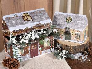 ingrosso scatole in legno a casetta natale