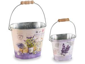 vasi secchiello in metallo lavanda decori