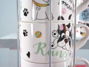 Grossisti tazze porcellana decori cane espo metall