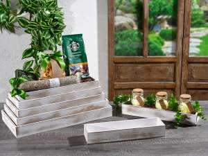 grossista vassoio legno bianco shabby rettangolare
