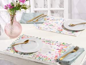 sets de table de cuisine à fleurs blanches en gros