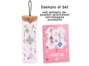 Ingrosso collana orecchini donna fiori strass