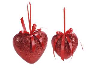 Wholesaler red hearts with glitter to hang