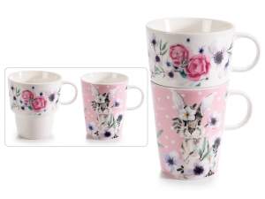 Wholesale set of 2 bunny rabbit mugs