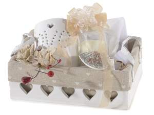 Decorated white wooden basket