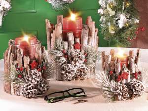 wholesaler of wooden pine cone candle holder centr