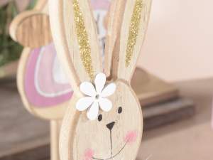 Ingrosso conigli legno decoro glitter