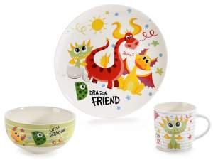 ingrosso set piatto tazza scodella bimbo dinosauri