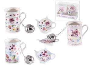 ingrosso regalo tazza piattino infusore fiori